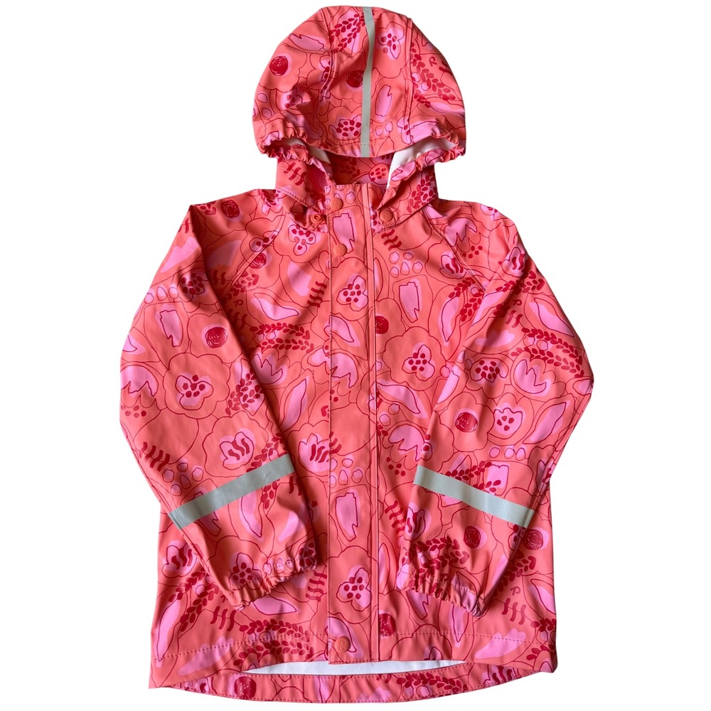 Reima Girls Rain Jacket Coat Floral Hooded Reflective Pink Size 7